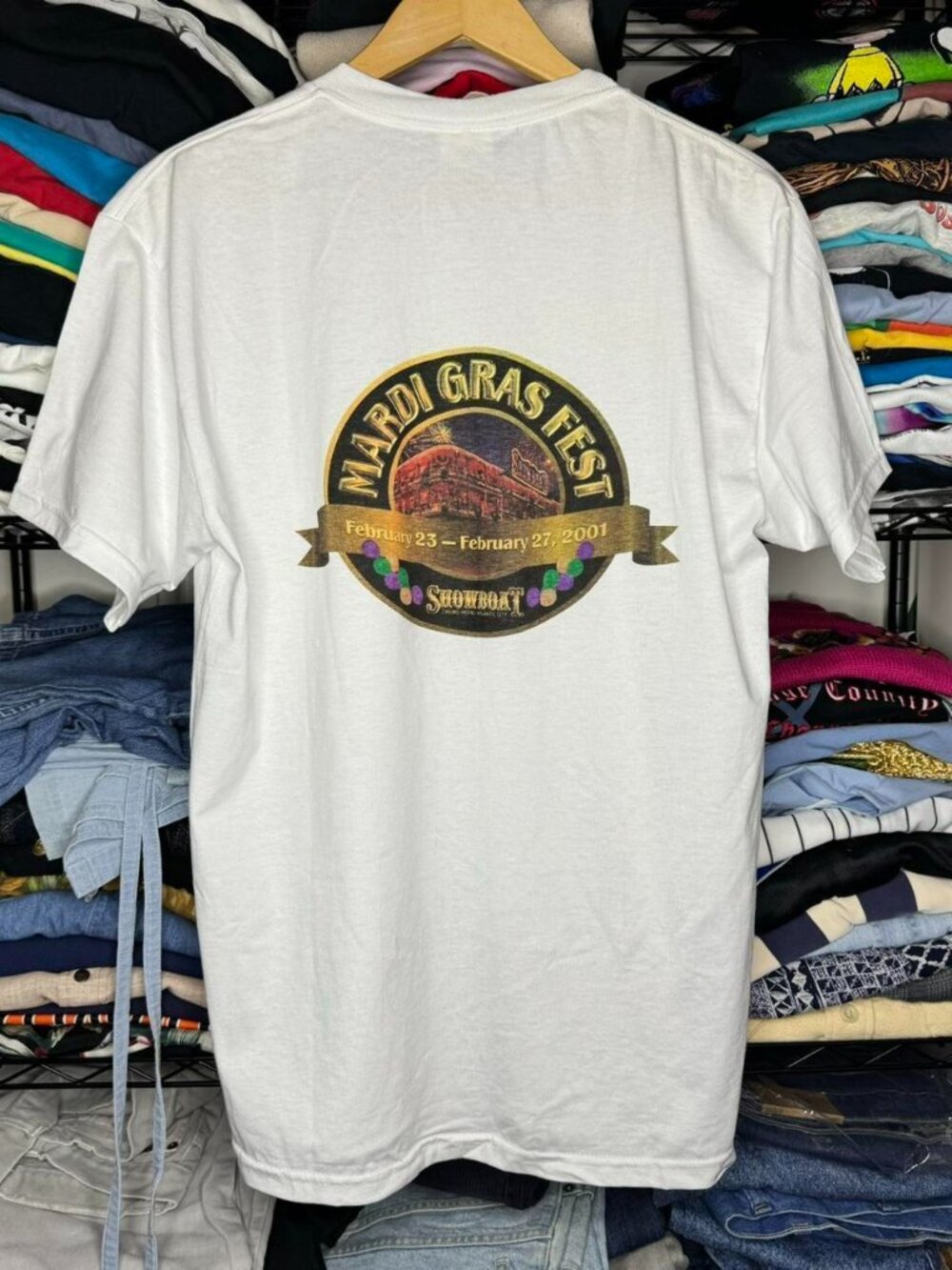 VINTAGE 2001 Showboat Casino Atlantic City Tee - Y2K Mardi Gras